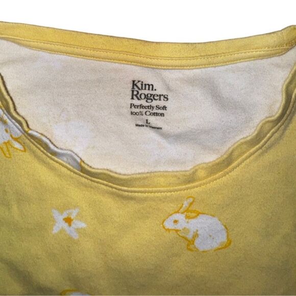 Kim Rogers Women's Floral Bunny 3/4 Sleeve Crew Neck Printed Top Size Large - Picture 6 of 6